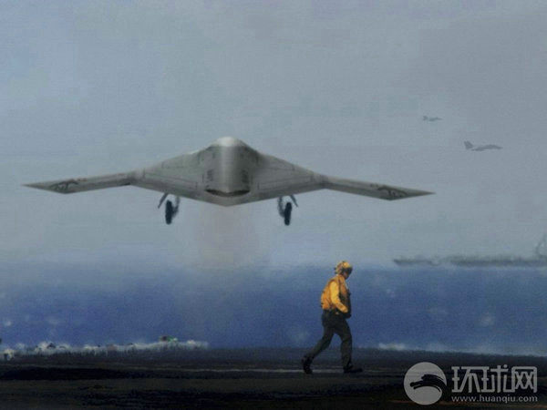 資料圖：X-47B無人機(jī)在航母上起降想象圖。