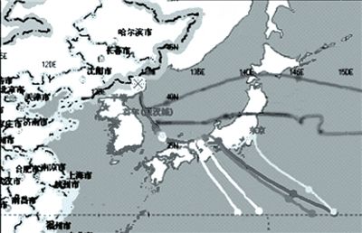 中國(guó)環(huán)保部發(fā)布的模擬軌跡圖。