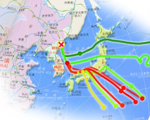 朝鮮核試驗(yàn)放射性物質(zhì)軌跡示意圖。