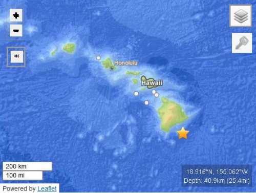 夏威夷群島海域發(fā)生5.6級地震震源深度40.9公里