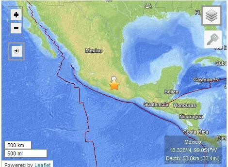 墨西哥中南發(fā)生5.8級地震震源深度53公里（圖）