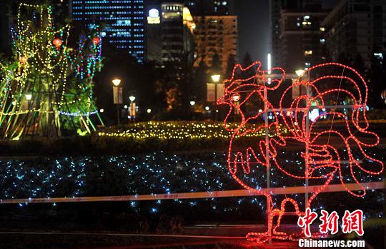 2月7日晚，福州溫泉公園里各種彩燈將公園裝扮的流光溢彩?！埍蟆z